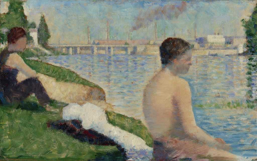 Chicago Art Institute owns Seurat's 'A Sunday Afternoon,' but one of the treasures of KC's Nelson-Atkins Museum of Art is a Study for Seurat's famous companion-painting. Georges Seurat, Study for “Bathers at Asnières.' 1883. Oil on panel. Purchase: William Rockhill Nelson Trust, 33-15/3. 