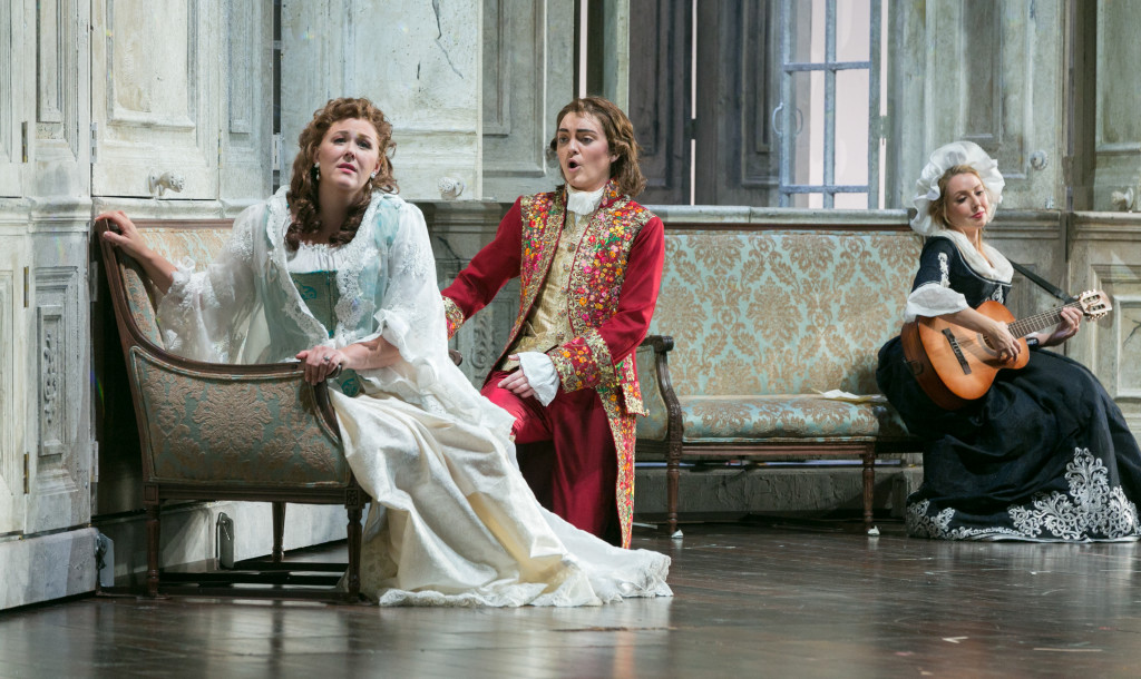 Katie Van Kooten (Countess), Samantha Gossard (Cherubino) and Maureen McKay (Susanna)